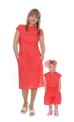Одинаковые платья для мамы и дочки "Коралловая вода", комплект — нарядные детские платья для девочек | Интернет-магазин платьев для девочек «12 кг Счастья»