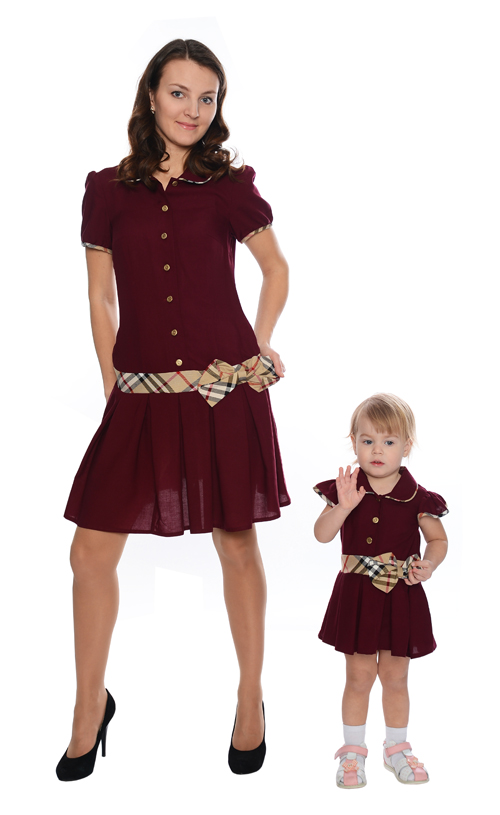 Одинаковые платья для мамы и дочки "Бордо", комплект