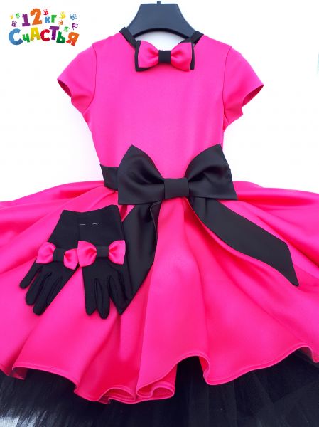 Платье для девочки "Стиляги" фуксия с черным