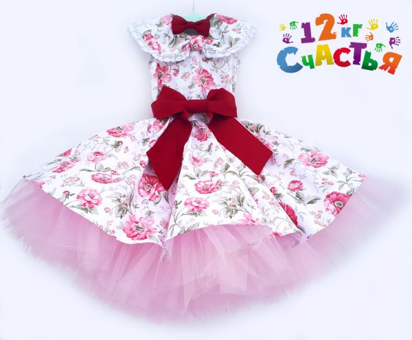 Платье для девочки "Стиляги (цветы с бордо)" 
