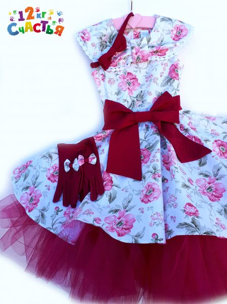 Платье для девочки "Стиляги (цветы с бордо)" 