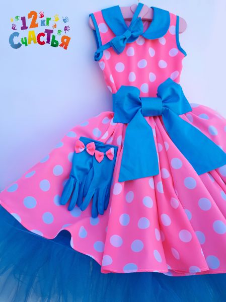 Платье для девочки "Стиляги (горох на ярко-розовом)"