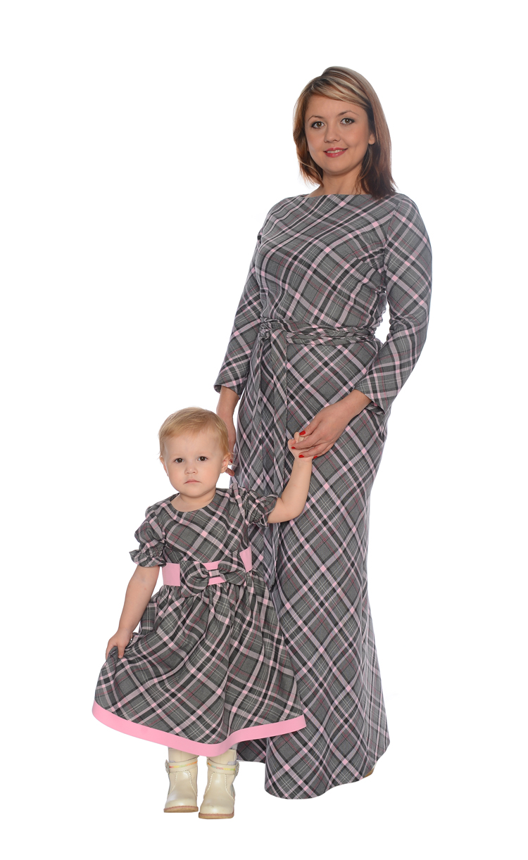 Платье для мамы и дочки из клетчатой ткани, комплект