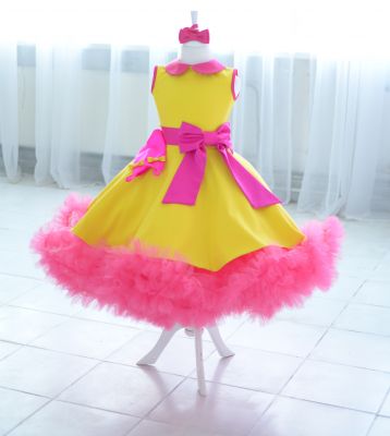 Платье для девочки "Стиляги (лимон и фуксия)" — нарядные детские платья для девочек | Интернет-магазин платьев для девочек «12 кг Счастья»