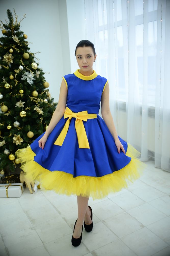 Платье женское, синий и желтый