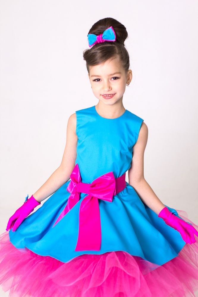Платье для девочки "Стиляги" голубое с малиновым