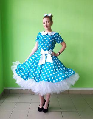Платье женское, голубое с белым горошком — нарядные детские платья для девочек | Интернет-магазин платьев для девочек «12 кг Счастья»