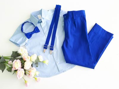 Комплект для мальчика, голубая рубашка — нарядные детские платья для девочек | Интернет-магазин платьев для девочек «12 кг Счастья»