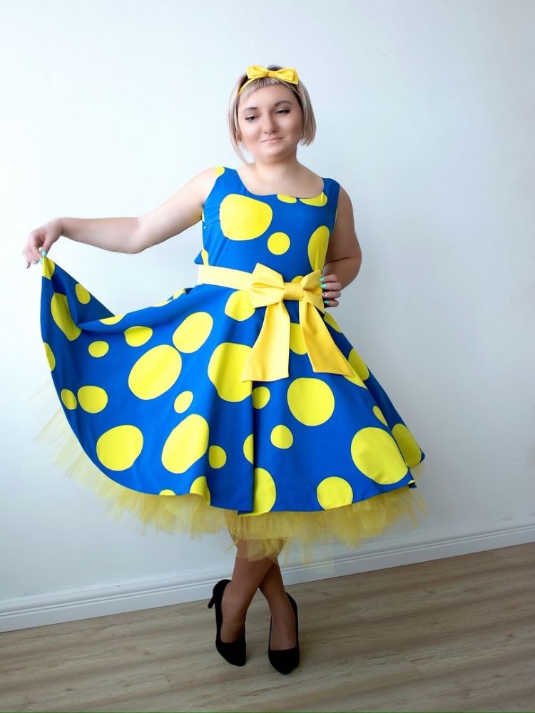 Платье женское, желтые круги — нарядные детские платья для девочек | Интернет-магазин платьев для девочек «12 кг Счастья»