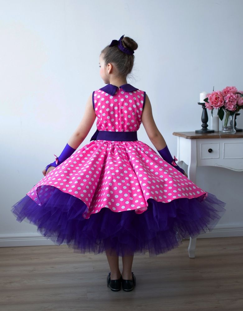 Платье для девочки "Стиляги (горошек на фуксии)" 