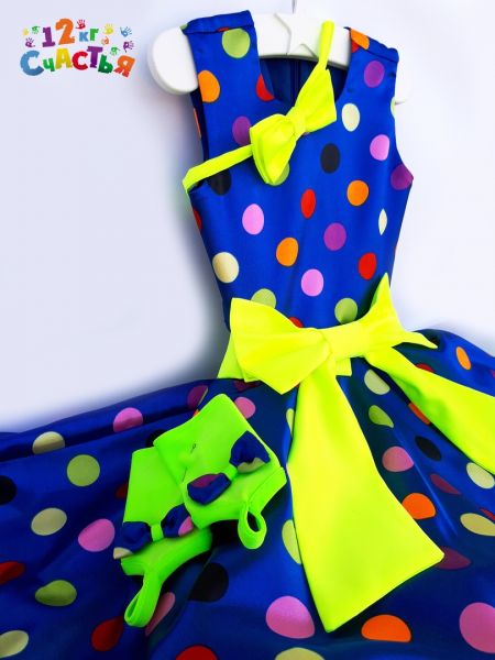 Платье для девочки "Стиляги (горошек на синем)" 